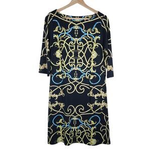 J. McLaughlin Womens Dress Large Black Gold Baroque Career Workwear Quiet Luxury